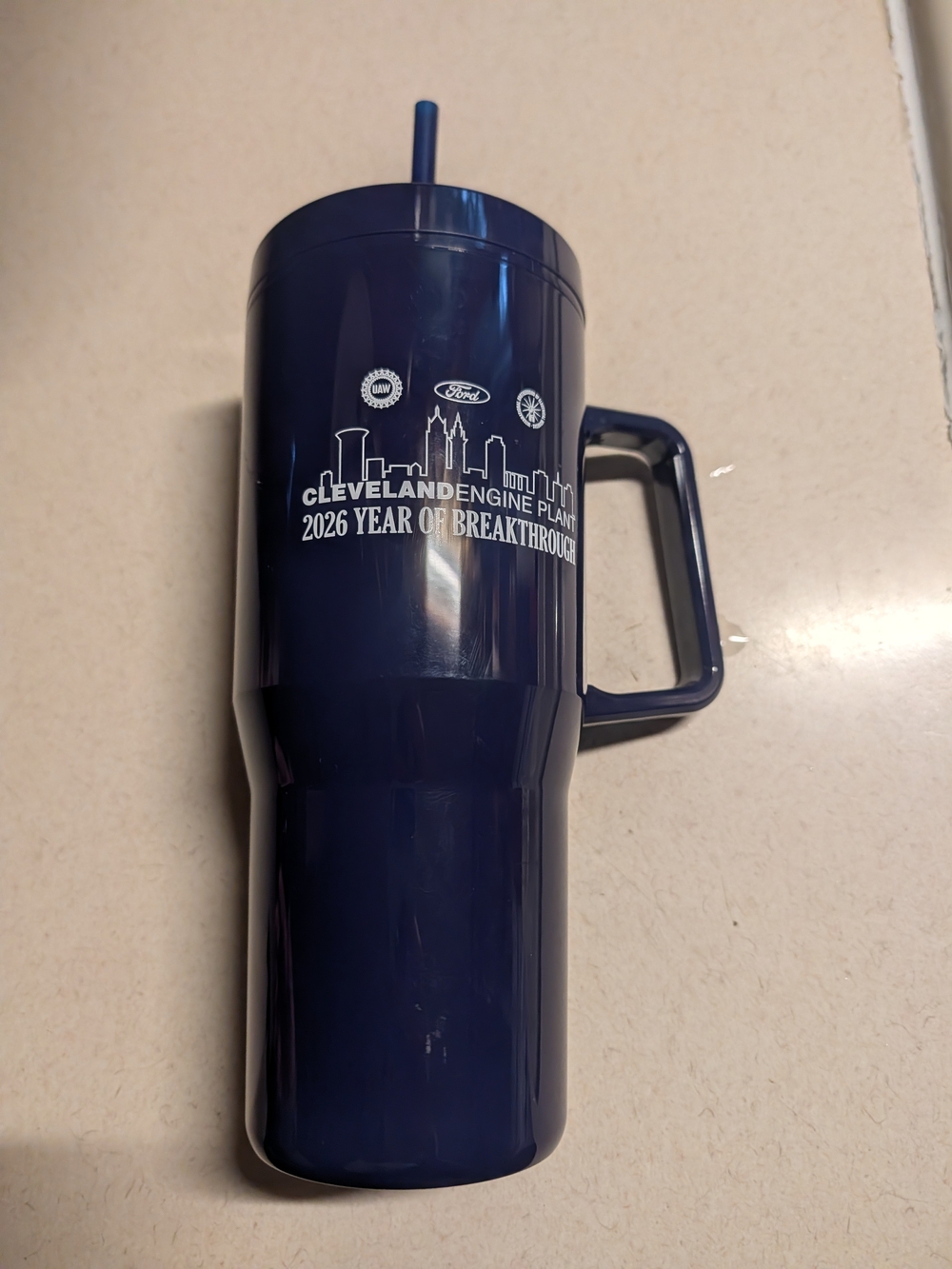 Ford Navy Travel Tumbler with Handle and Straw